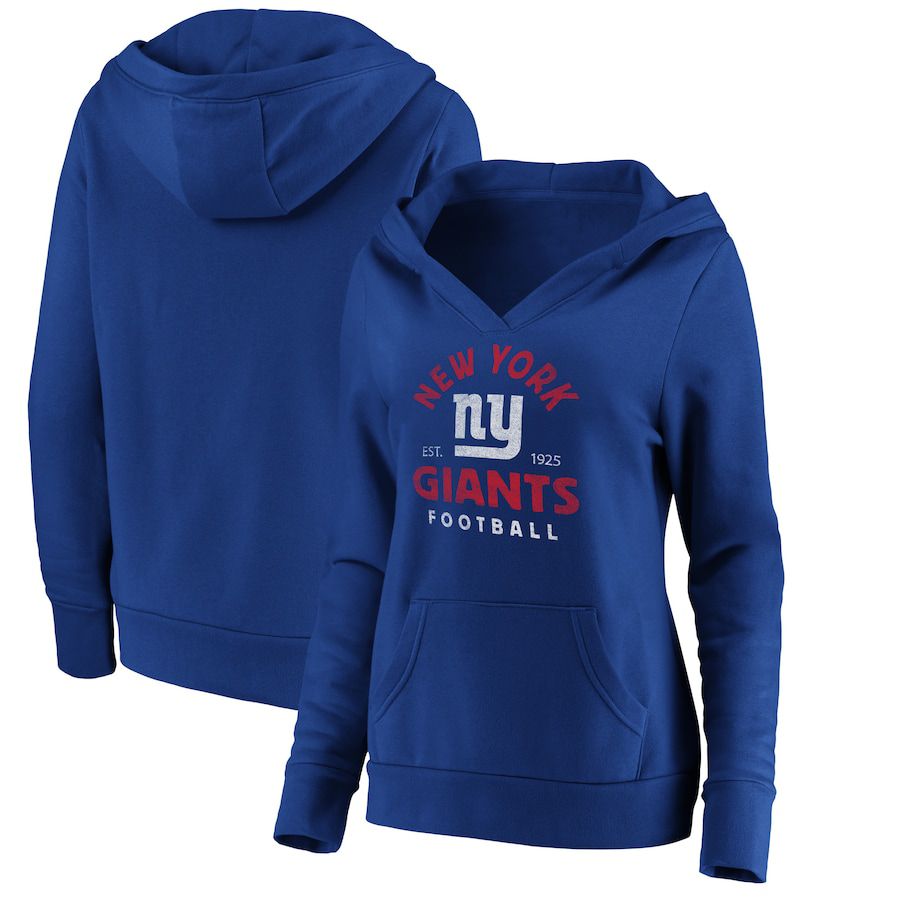 Women New York Giants Fanatics Branded Royal Vintage Arch V-Neck Pullover Hoodie